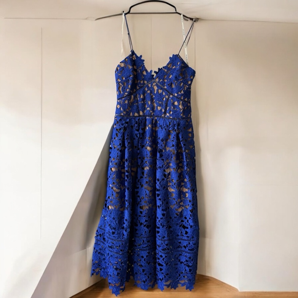 Self-Portrait Blue Spaghetti Strap Sundress Midi